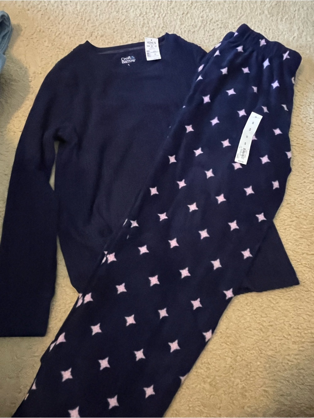 Navy Diamond Long-Sleeve Pajama Set | S